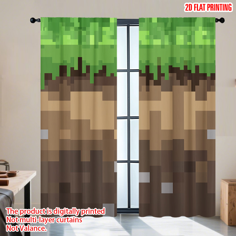Home Decor Youtube Videos - 2 stuks Pixel Earth Blocks Gordijnen,