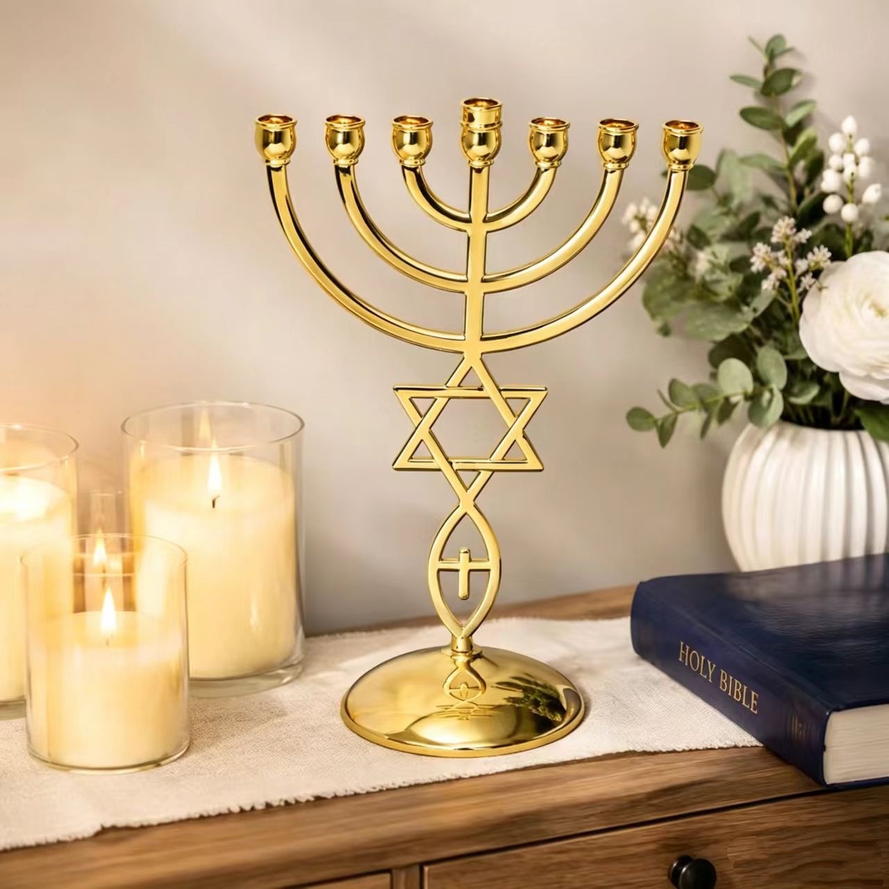 Home Decor Gift - Chanoeka Zevenkopige Kaarsenhouder Set Ster van