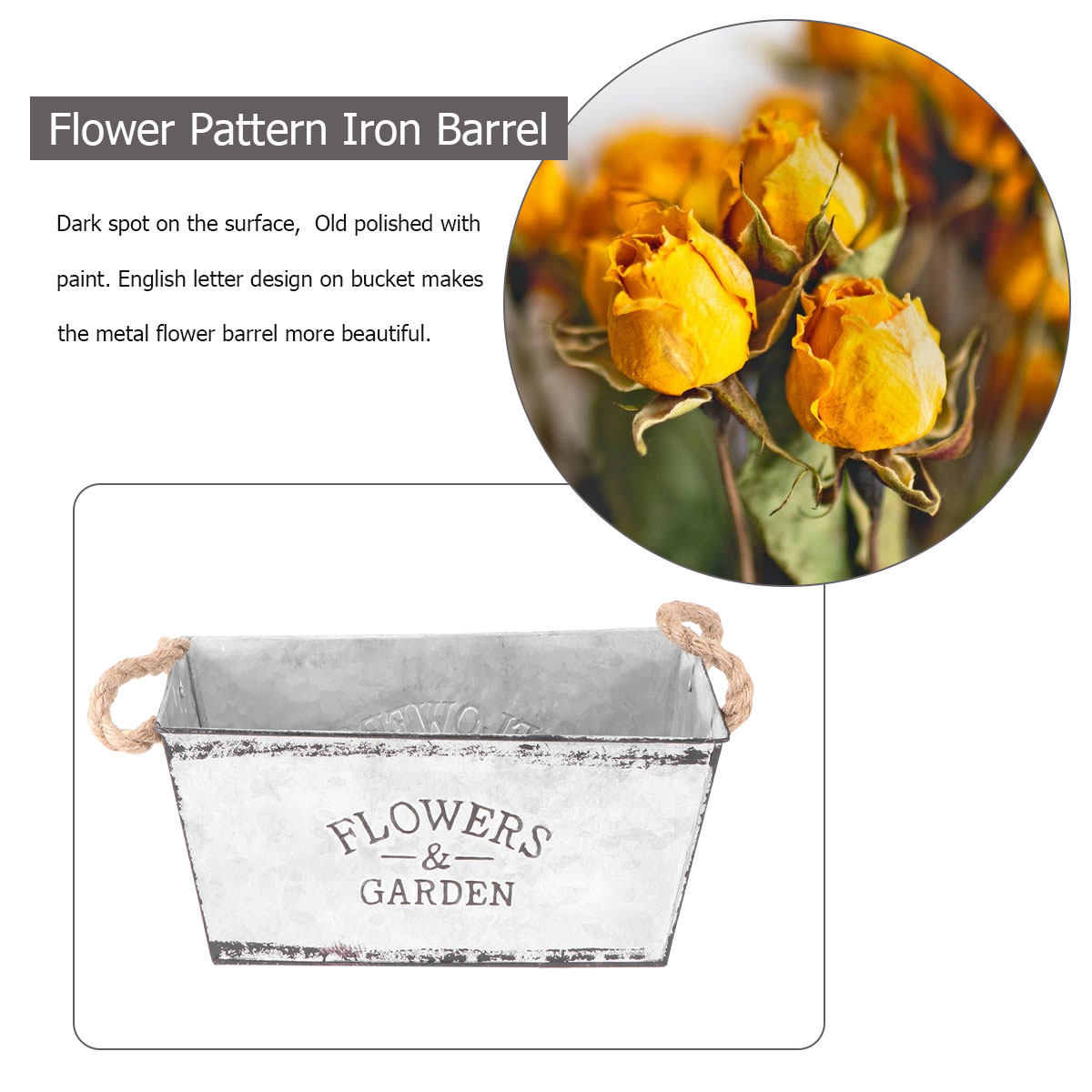 Home Decor Shop - Eenvoudige ijzeren touwbloemenemmer, groot, zilverkleurig, voor