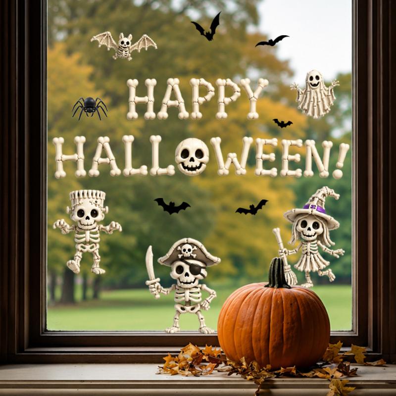 Home Decor Shop - Halloween raamstickers schattige spook-vleermuis-paardepatroon dubbelzijdig dezelfde