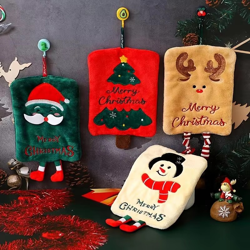 Home Decor Xmas Tree - Kerst hangende handdoek koraalfleece kerstman sneeuwpop