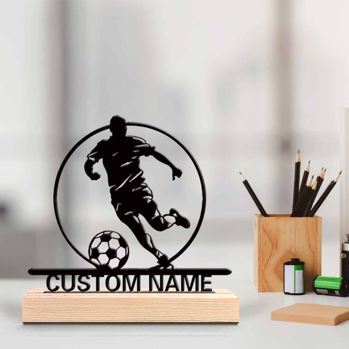 Home Decor For Birthday - Aangepaste voetbalspeler metalen beeldje met naam,