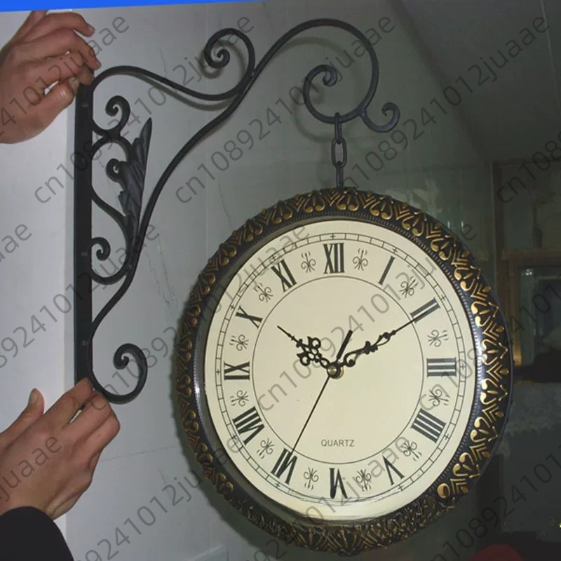 Wall Clock Silent - Huishoudelijke retro metalen dubbelzijdige wandklok met