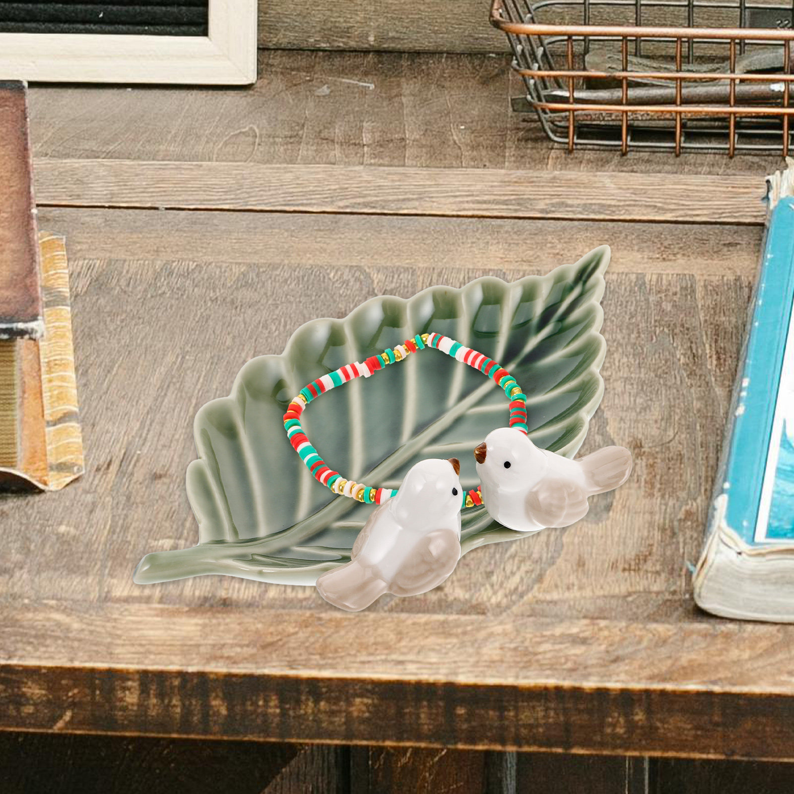 Ceramic Trinket Dish - Schattige keramische vogel op blad-sieradenschotel voor