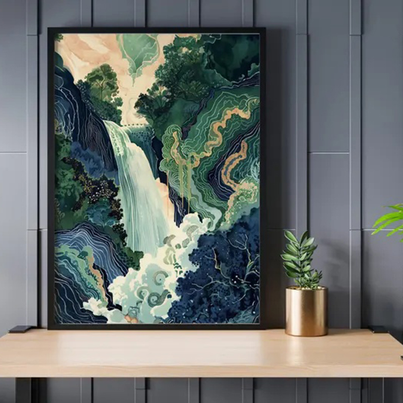 Home Decor Green - Hokusai Ukiyo-e Blauw Groen Japanse Waterval