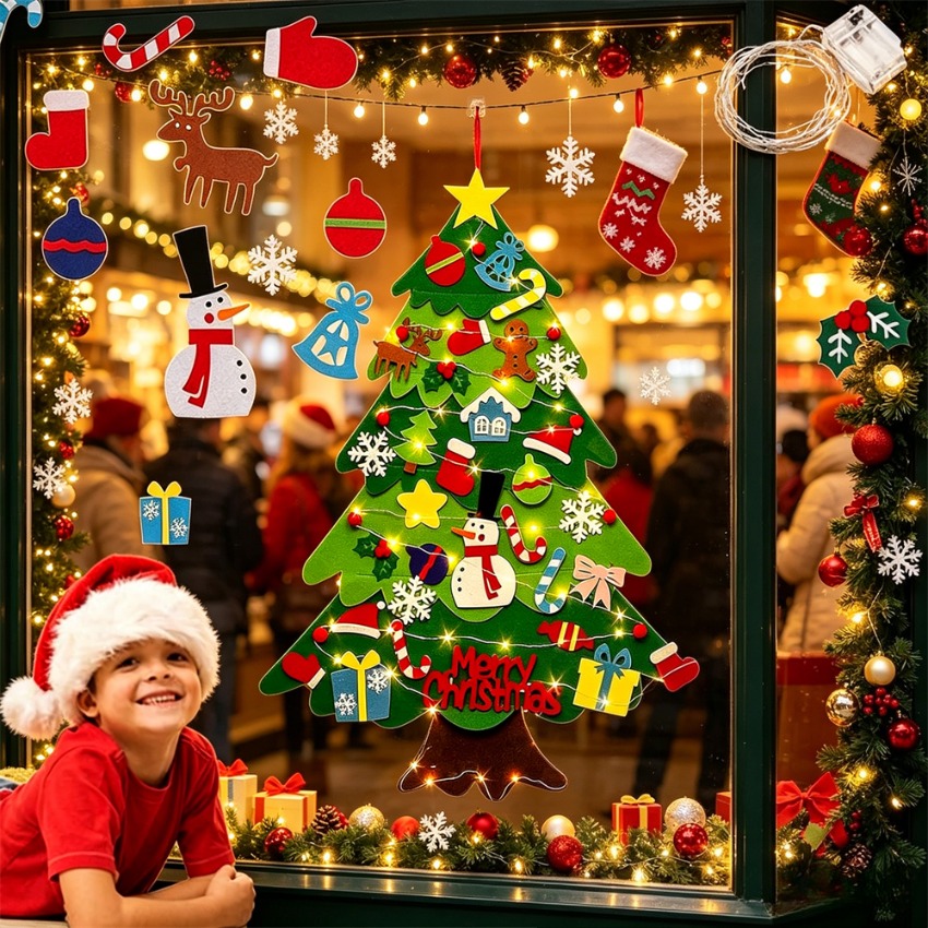 Home Decor Xmas Tree - DIY vilten kerstboom met afneembare ornamenten,