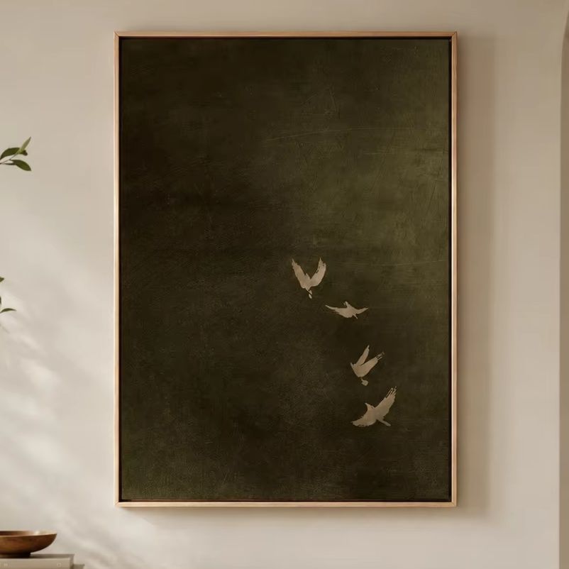 Olijfgroene vogel canvas kunst - Home Decor Green recensie en prijs